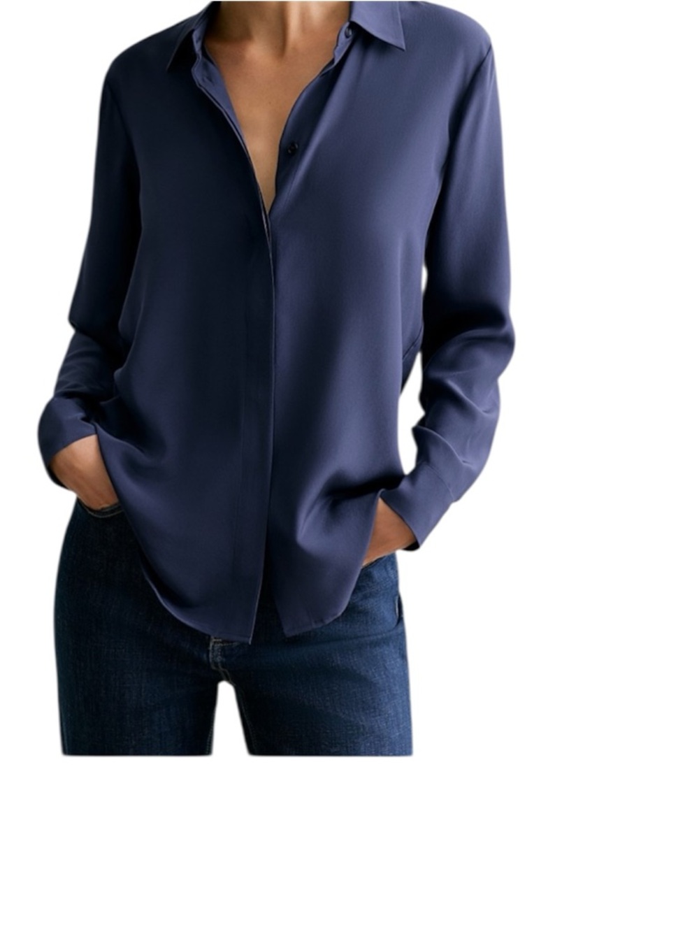 Bimba & Lola Women's Navy Button-Front Lightweight Shirt - Relaxed Collar